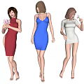 Modern multiplayer three female models 3d model