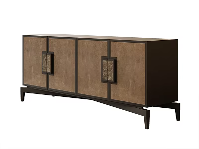 Dark Brown Entryway Side Cabinet With Decorative Panels And Slim Black Legs 3d model