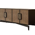 Dark Brown Entryway Side Cabinet With Decorative Panels And Slim Black Legs 3d model
