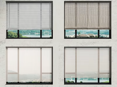 Different Types of Window Curtains with Scenic View and Modern Design 3d model