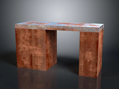 Modern Copper Textured Console Table With Colorful Mosaic Top And Vertical Bases 3d model