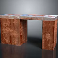 Modern Copper Textured Console Table With Colorful Mosaic Top And Vertical Bases