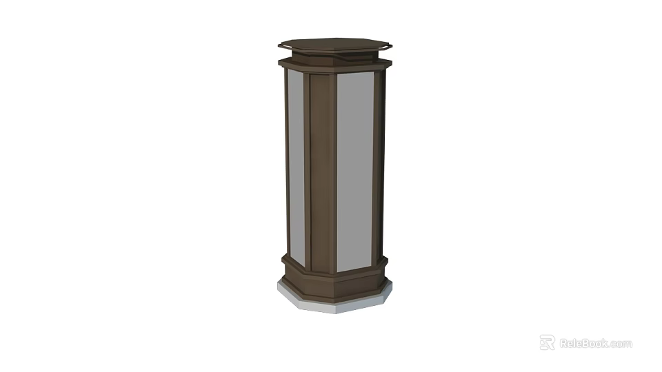 Outdoor Post Light With Dark Brown Finish And Transparent Panel Design 3d model 
