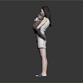 Woman Holding Cat Wearing Sleeveless Top And Shorts With Blue Sandals On Gray Background
