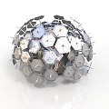 Geometric Metallic Sculptural Structure With Interconnected Hexagonal Units And Spherical Form
