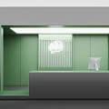 Modern Reception Desk Interior With Green Walls Computer And Lighting Fixture Design 3d model