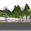 Modern Commercial Street with Green Landscaping Open Plaza and Pedestrian Areas