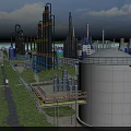 Modern Industrial Plant With Large Storage Tanks Piping Systems Chimneys And Surrounding Green Trees