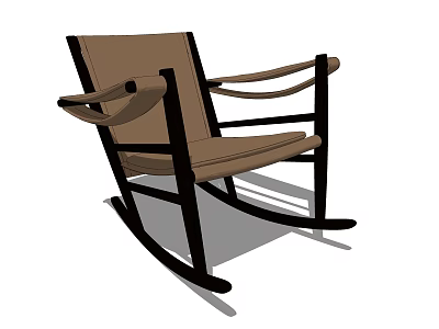 Brown Upholstered Leisure Rocking Chair With Black Wooden Frame Design 3d model
