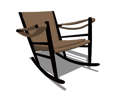 Brown Upholstered Leisure Rocking Chair With Black Wooden Frame Design 3d model