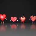 Red Heart Apple Shaped Cartoon Decorative Ornament Set With Arms Legs On Gray Surface