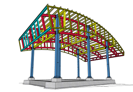 Modern steel frame steel structure gas station 3d model