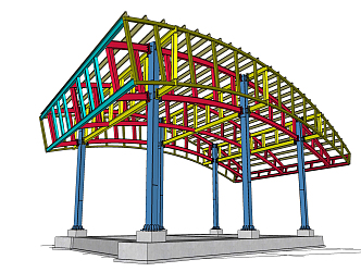 Modern steel frame steel structure gas station 3d model