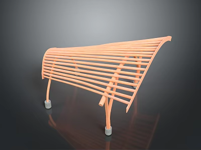 Orange Curved Slatted Bench Featuring Modern Architectural Design And Gray Support Legs 3d model