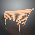 Orange Curved Slatted Bench Featuring Modern Architectural Design And Gray Support Legs