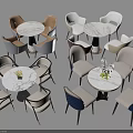 Modern Round Dining Table Set With Marble Top And Beige White Navy Upholstered Chairs