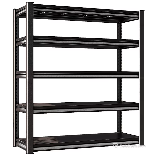 Sturdy Black Metal Shelving Unit With Multiple Open Layers For Storage 3d model 