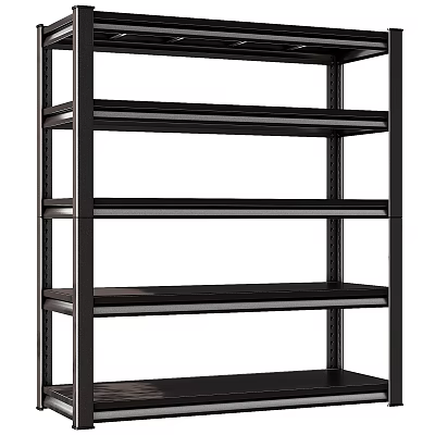 Sturdy Black Metal Shelving Unit With Multiple Open Layers For Storage 3d model