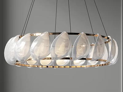 Elegant Modern Chandelier With Glass Droplets And Gold Metal Frame Design 3d model