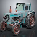 Vintage Blue Tractor With Retro Design Worn Appearance And Large Tires
