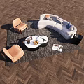Modern Curved Sofa Coffee Table Set With Round Tables Accent Chairs And Area Rug