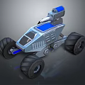 Rugged Terrain Navigation With Sci Fi Off Road Vehicle Large Tires Blue Accents