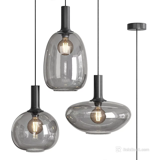 Modern Glass Pendant Lights In Gray Finish With Black Base And Warm Glow Design 3d model 