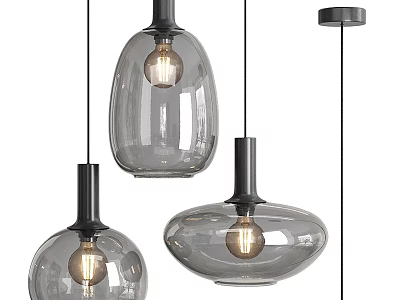 Modern Glass Pendant Lights In Gray Finish With Black Base And Warm Glow Design 3d model
