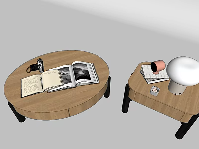 Quiet tea table raw wood side several 3d model