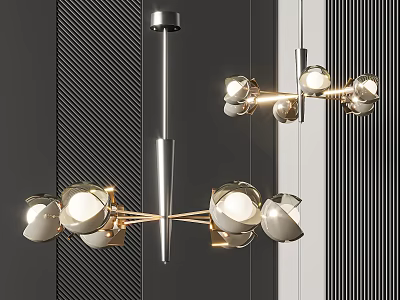 Modern Contemporary Chandelier With Metal Frame And Petal Shaped Lights In Stylish Interior Space 3d model