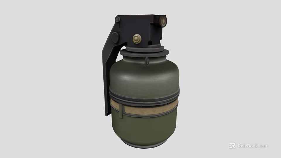 Green Military Hand Grenade Weapon with Black Fuse and Metal Band Classic Design 3d model 