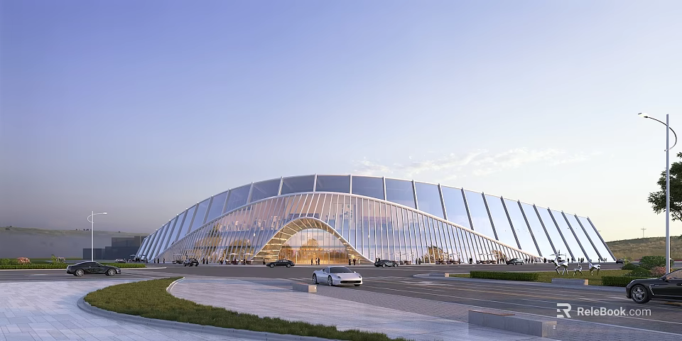 Stunning Modern Library Building With Curved Glass Facade And Architectural Design 3d model 