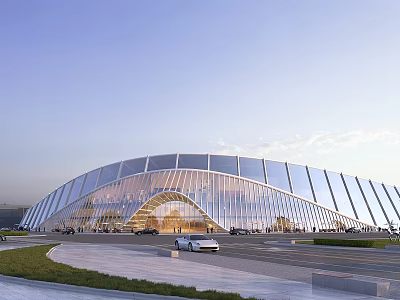 Stunning Modern Library Building With Curved Glass Facade And Architectural Design 3d model