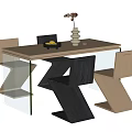 Modern Dining Table Set With Wooden Top Glass Legs And Mixed Color Chairs
