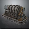 Vintage Metal Mechanical Apparatus With Intricate Gears Cylinders And Wooden Base