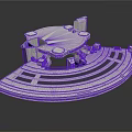 White Circular Architectural Model With Blue Stripes And Structural Components
