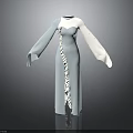 Elegant Modern Long Dress With Light Blue Color Flared Sleeves And Ruffled Trim