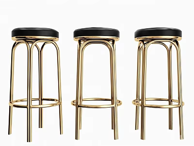 Elegant Bar Stools Featuring Golden Metal Frames And Black Leather Seats 3d model