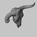 Weathered Bull Skull Against Blue Sky With Dry Land And Trees