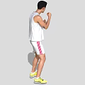 Man Training In White Tank Top And White Shorts With Yellow Sneakers