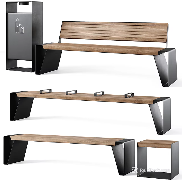 Modern Outdoor Chair With Wooden Slat Seat And Sleek Metal Leg Design 3d model 