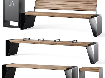 Modern Outdoor Chair With Wooden Slat Seat And Sleek Metal Leg Design 3d model