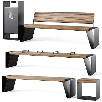 Modern Outdoor Chair With Wooden Slat Seat And Sleek Metal Leg Design 3d model
