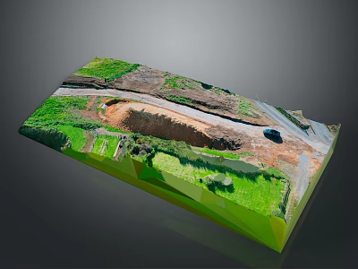 3D Terrain Model with Green Grass Dirt Areas Path and Vehicle 3d model