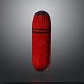 Red Cylindrical Decorative Lighting Fixture With Black Horizontal Stripes And Textured Fabric Surface