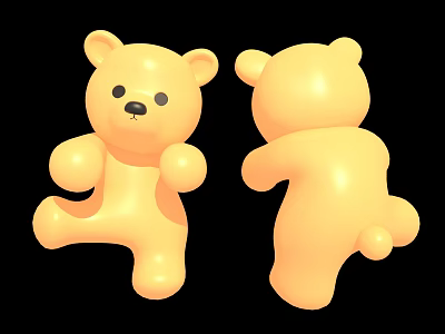 Yellow Teddy Bear Plush Toy Front And Back Views For Kids Daily Use 3d model