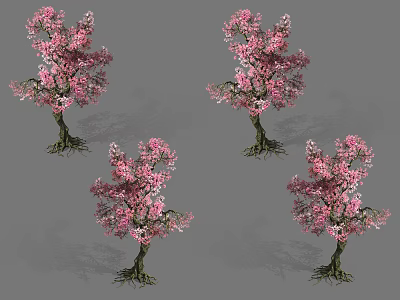 Arbor Trees With Pink Flowers Blooming In Garden Landscape Design 3d model