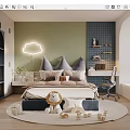 Kids Room Design With Cloud Shaped Lamp Stuffed Lion Alpaca Toys Round Rug Desk Bookshelf