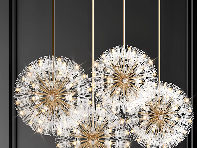 Modern Dandelion Shaped Chandelier With Golden Frame And Crystal Lighting Fixture 3d model
