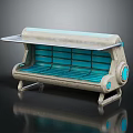 Modern Leisure Chair With Blue Padded Seat Gray Metal Frame And Ergonomic Backrest